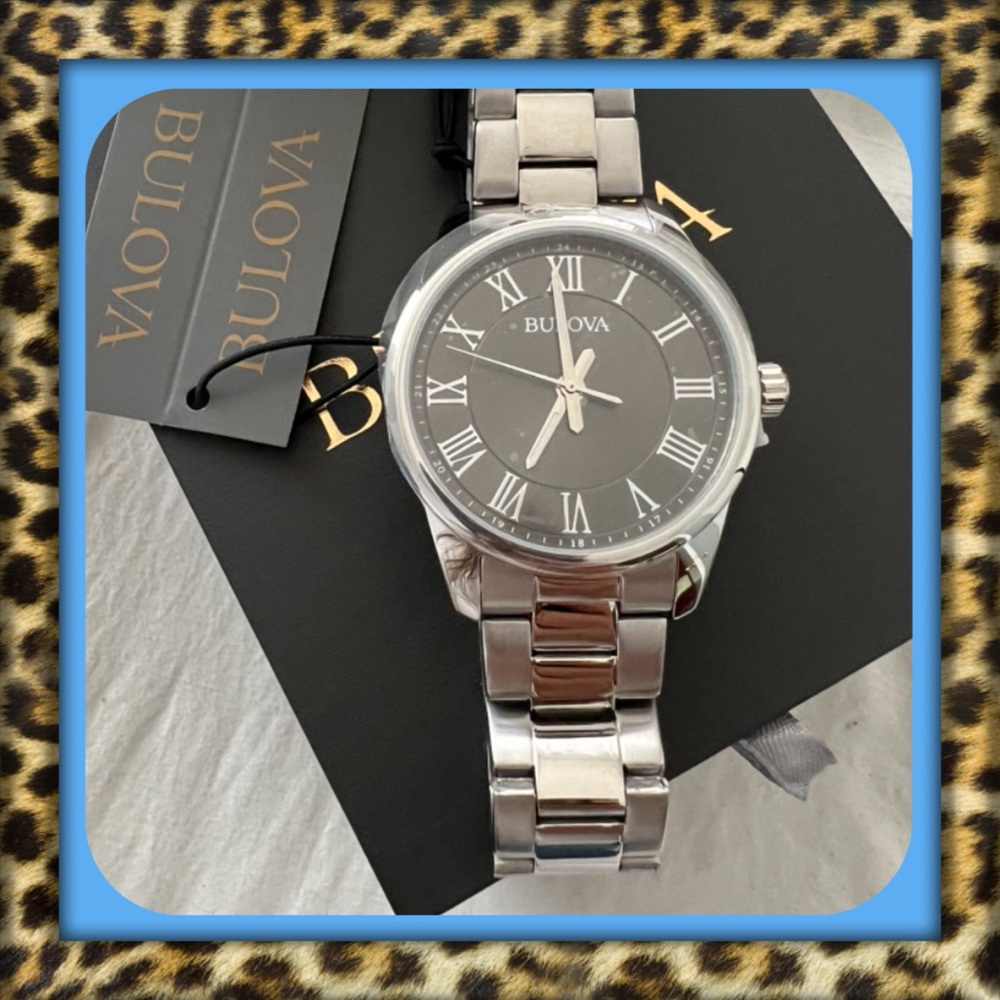 👑✅PRICE FIRM✅Mens Bulova Silver Watch with Black Dial. Brand new!